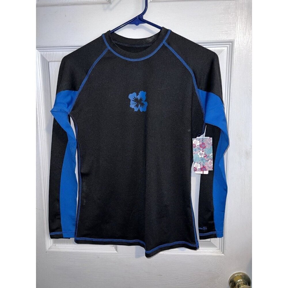 NWT BURNSIDE Rash Guard Fitted Black Sun Protection Surf Long Sleeve